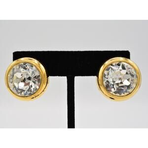 Maresco Vintage Clip On Earrings Crystal Rhinestone Heavy Chunky Signed BinAS